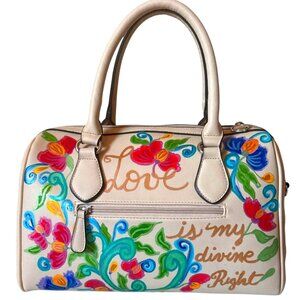 Hand painted faux leather satchel  Catherine Malandrino ivory embellished women